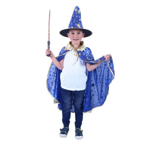 Rappa Dětský kouzelnický plášť s kloboukem modrý
