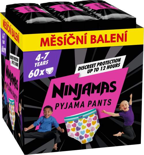 Pampers Ninjamas Pyjama Pants Srdíčka 60 ks 7 let 17kg-30kg