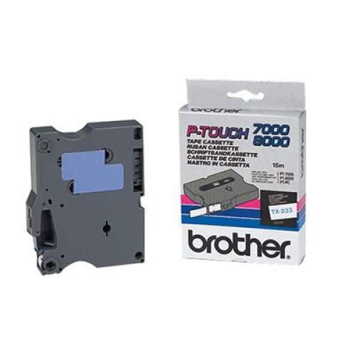 Brother Páska do tiskárny štítků TX-233, 12mm, modrý tisk/bílý podklad, laminova