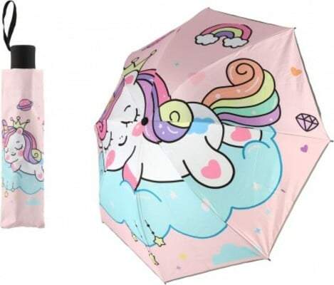 Teddies Deštník Jednorožec skládací 25cm růžový