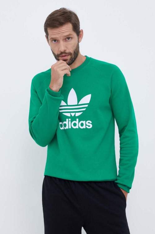Adidas Originals Bavlněná mikina pánská zelená s potiskem