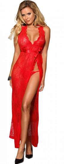 Red Backless Halter Long Dress, XS–S