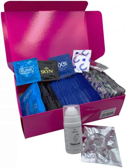 Sada klasických kondomů – Basic pack (72 ks) + SE natural lubrikační gel 15 ml + erekční kroužek + dárek SKYN 5 Senses kondomy