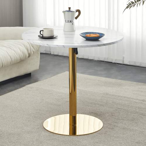 Kondela Jídelní stůl, světlý mramor/gold chrom - zlatý, průměr 80 cm, LAMONT