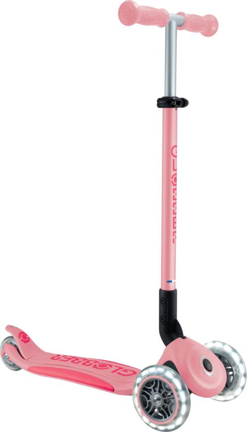 Globber Dětská tříkolová koloběžka Primo Foldable Plus- svítící kola - světle růžová