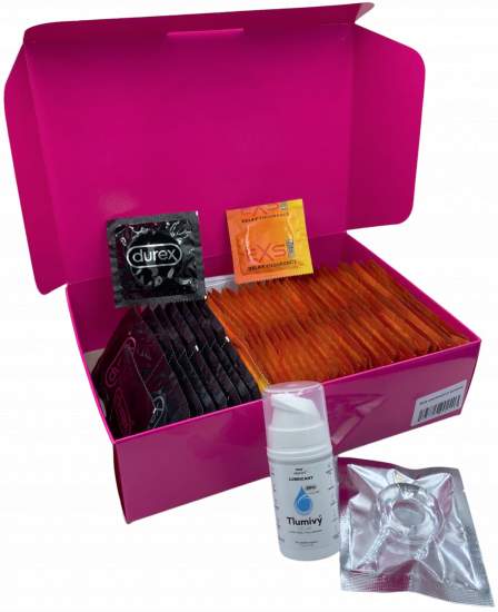 Sada znecitlivujících kondomů – Delay pack (72 ks) + SE tlumivý lubrikační gel 15 ml + erekční kroužek