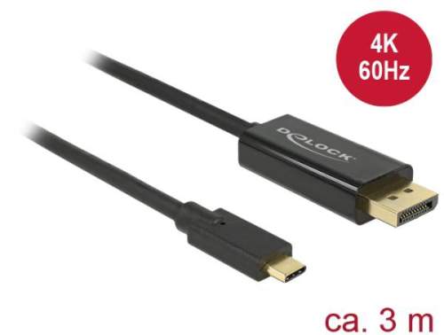 Delock Kabel USB Type-C samec > Displayport samec (DP Alt Mód) 4K 60 Hz 3 m černý
