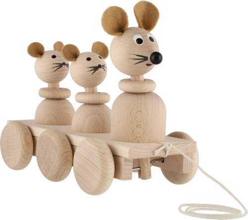 Teddies Tři myšky tahací přírodní dřevo 22cm