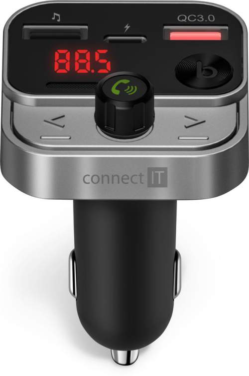 CONNECT IT InCarz Bluetooth transmitter, 2x USB-A + 1x USB-C, antracitový