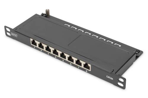 DIGITUS Propojovací panel CAT 6A, stíněný, 8portový, 0,5U, 10 ", černý