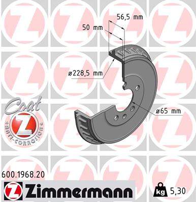 Brzdový buben ZIMMERMANN 600.1968.20