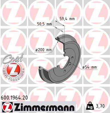 Brzdový buben ZIMMERMANN 600.1964.20