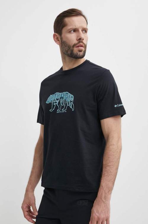 Columbia Bavlněné tričko Rockaway River černá barva, s potiskem, 2036401