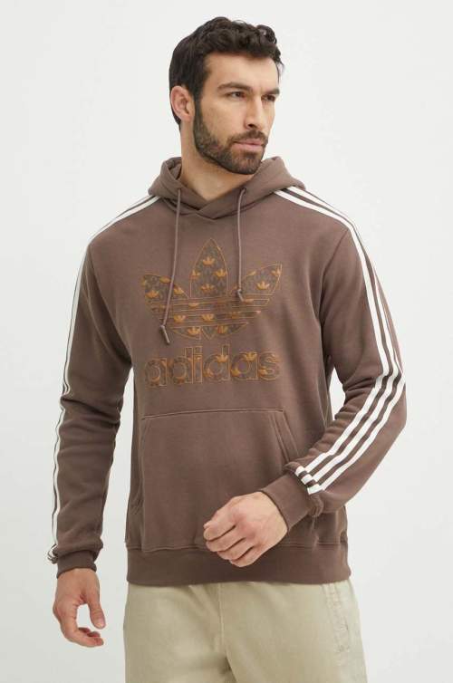 Adidas  Bavlněná mikina Originals pánská, béžová barva, s kapucí, s potiskem, IS0259