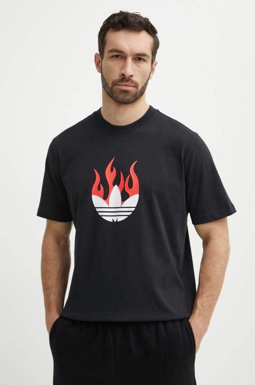 adidas Bavlněné tričko Originals Flames černá barva, s potiskem, IS0178