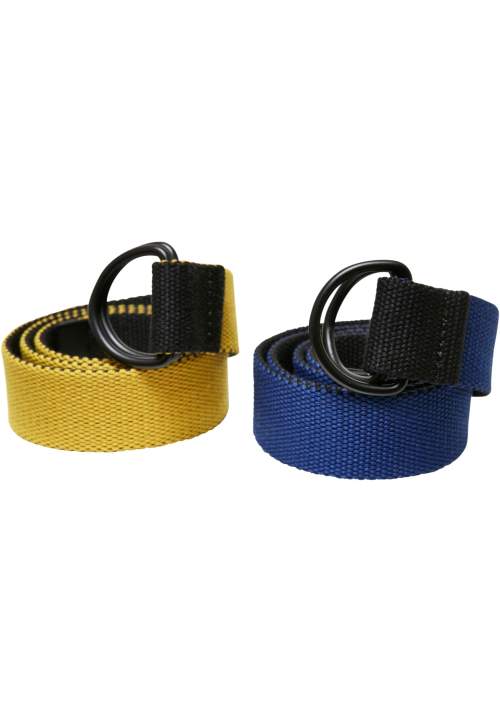 Urban Classics Easy D-Ring Belt Kids 2-Pack černá/královská+černá/žlutá