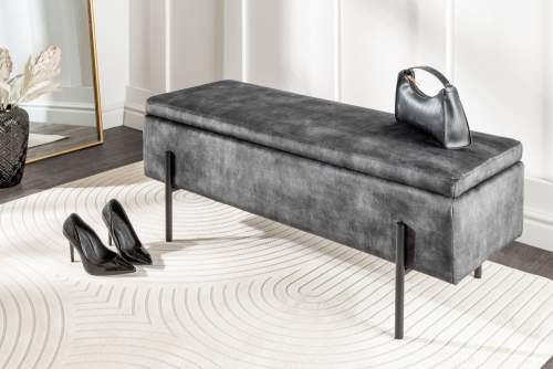 Estila šedá lavice Irvin s úložným prostorem a sametovým čalouněním 100 cm