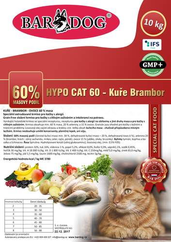 BARDOG HYPO CAT 60 Kuře Brambor 10 kg