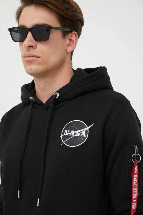 Alpha Industries x Nasa Dark Side Hoody pánská černá s potiskem 108337.285