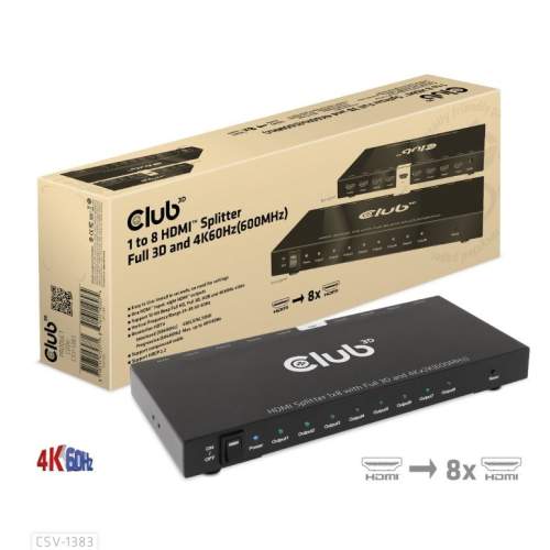 Club3D Video splitter 1:8 HDMI 2.0 4K60Hz UHD 8 portů