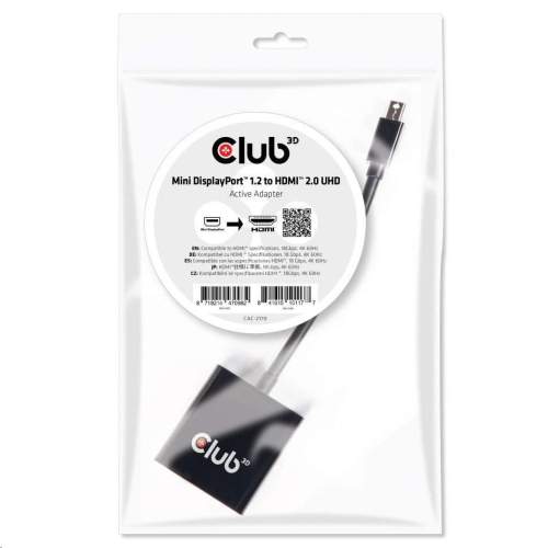 Club3D Adaptér aktivní mini DisplayPort 1.2 na HDMI 2.0 4K60Hz UHD, (M/F), 20cm (CAC-2170)