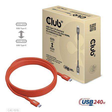 Club3D kabel USB-C, PD 240W(48V/5A) EPR M/M 4m