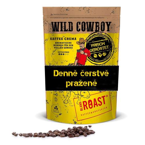 Blank ROAST Wild Cowboy Crema Jemně pražená zrnková káva s hickory dřevem Arabica 100% 1000g