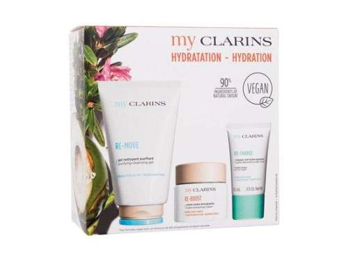 Clarins My Clarins Hydration : čisticí gel Re-Move Purifying Cleansing Gel 125 ml + pleťový krém Re-Boost Hydra-Energizing Cream 50 ml + noční pleťová maska Re-Charge Hydra-Replumping Night Mask 15 ml pro ženy