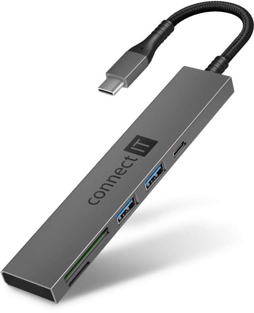 CONNECT IT CompactPRO USB-C hub + čtečka karet, (2xUSB-A 3.0, 1xUSB-C), externí, ANTRACITOVÝ