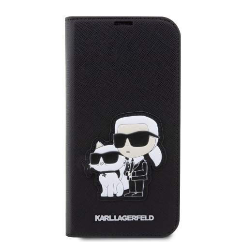 Karl Lagerfeld PU Saffiano Karl and Choupette NFT flipové pouzdro pro iPhone 14 Pro černé