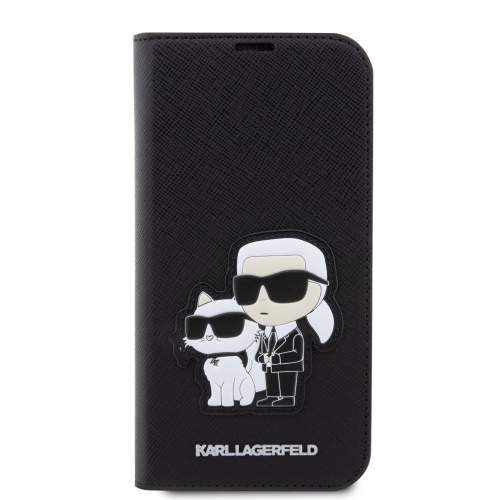 Karl Lagerfeld PU Saffiano Karl and Choupette NFT flipové pouzdro pro iPhone 13 Pro černé