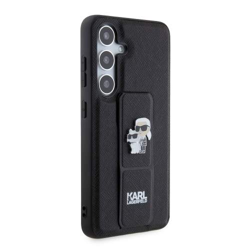 Karl Lagerfeld Saffiano Grip Stand Metal Logo Zadní Kryt pro Samsung Galaxy S24 Black