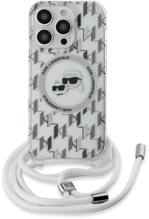 Karl Lagerfeld IML Monogram Crossbody K&CH Heads MagSafe Zadní Kryt pro iPhone 14 Pro Transparent