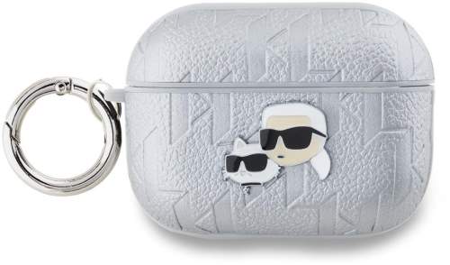 Karl Lagerfeld PU Embossed Karl and Choupette Heads pouzdro AirPods 3 stříbrné