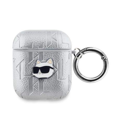 Karl Lagerfeld PU Embossed Choupette Head pouzdro AirPods 1/2 stříbrné