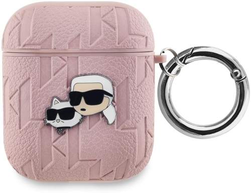 Karl Lagerfeld PU Embossed Karl and Choupette Heads pouzdro AirPods 1/2 růžové