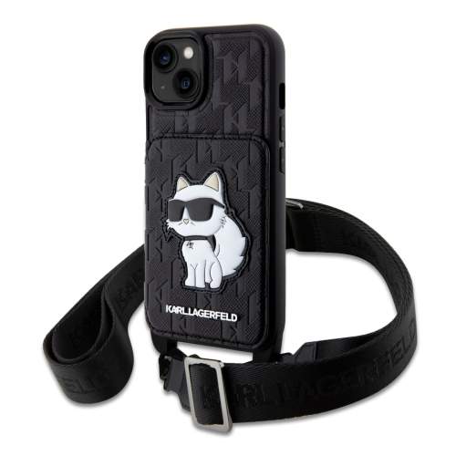 Karl Lagerfeld Saffiano Choupette pouzdro s peněženkou a crossbody popruhem pro iPhone 14 černý