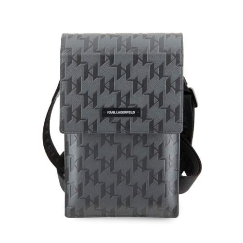 Karl Lagerfeld Saffiano Monogram Wallet Phone Bag stříbrný
