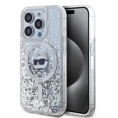 Karl Lagerfeld Liquid Glitter Choupette Head MagSafe zadní kryt pro iPhone 15 Pro čirý