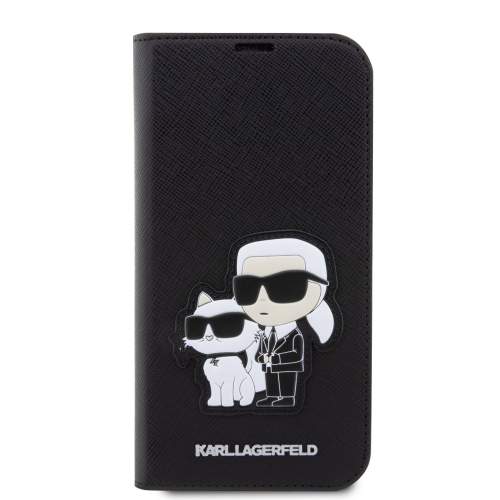 Karl Lagerfeld PU Saffiano Karl and Choupette NFT flipové pouzdro pro iPhone 13 Pro Max černé