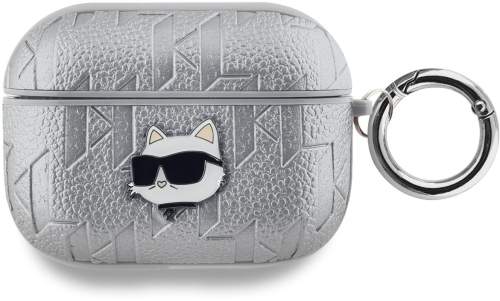 Karl Lagerfeld PU Embossed Choupette Head pouzdro AirPods Pro stříbrné