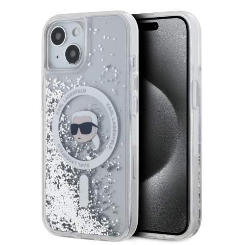 Karl Lagerfeld Liquid Glitter Karl Head Magsafe zadní kryt iPhone 15 čirý