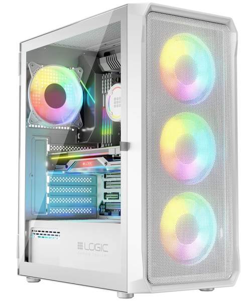 LOGIC PC skříň Portos ARGB MIDI 1x USB 3.0 2x USB 2.0 + audio bílá bez zdroje