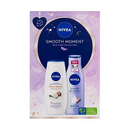 Nivea Smooth Moment dámské dárková sada tělové mléko Smooth Sensation 250 ml + sprchový gel Shea Butter & Botanical Oil 250 ml pro ženy