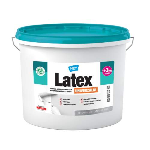 HET Latex UNIVERZÁLNÍ latexová univerzální barva do interiéru i exteriéru 10 + 3 kg                    Bílá