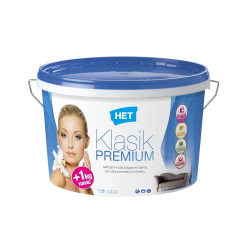 HET Klasik Premium interiérová exkluzivní bílá akrylátová barva 7 kg + 1 kg zdarma                    Bíla