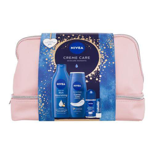 Nivea Creme Care Skincare Moments dámské dárková sada tělové mléko Rich Nourishing 400 ml + sprchový gel Creme Care 250 ml + antiperspirant Protect & Care 50 ml + balzám na rty Labello Original 4,8 g + kosmetická taštička pro ženy