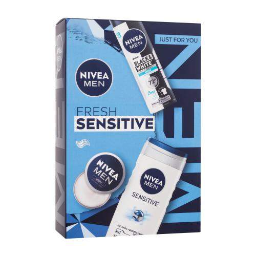 Nivea Men Fresh Sensitive pánský dárková sada krém na obličej, tělo a ruce Men Creme 30 ml + antiperspirant Men Invisible Black & White Fresh 150 ml + sprchový gel Men Sensitive 250 ml pro muže