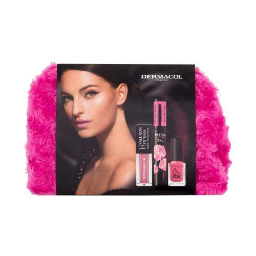 Dermacol Imperial XXL Volume & Panorama odstín černá : řasenka Imperial XXL Volume & Panorama 13 ml Black + matná rtěnka Hyaluron Hysteria 4,5 ml 06 + lak na nehty 5 Day Stay 11 ml 53 + kosmetická taštička