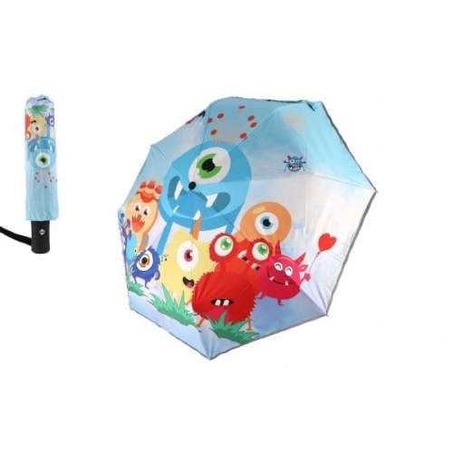 Teddies Deštník Příšerky skládací vystřelovací látka/kov 28cm modrý